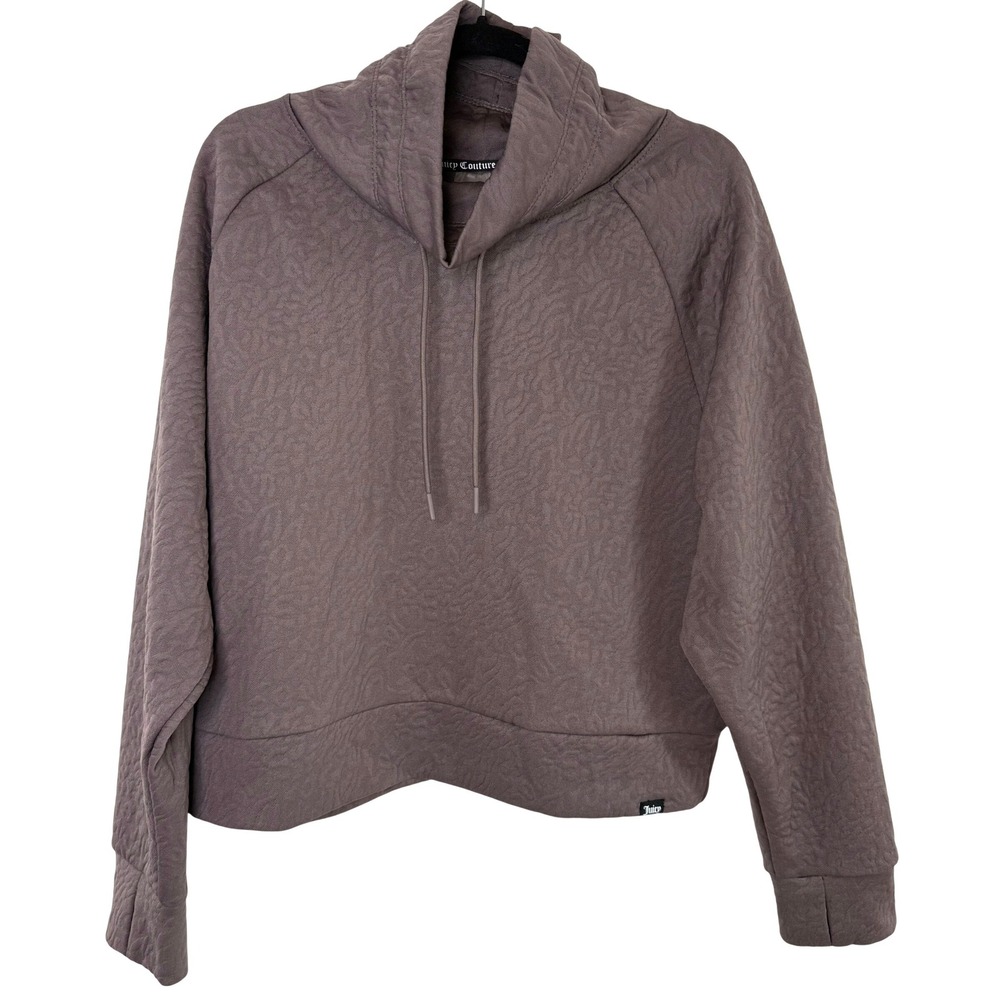 Juicy Couture Sport Hoodie XL Taupe Brown Embossed Floral Cropped Y2K Athleisure